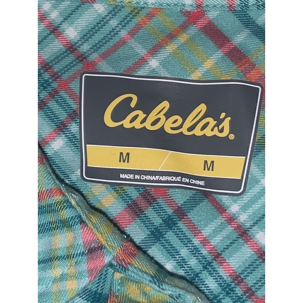 Cabelas Shirt Womens M Aqua Red Yellow Plaid  Long Sleeve Button Up Outdoor Nice - Picture 4 of 8